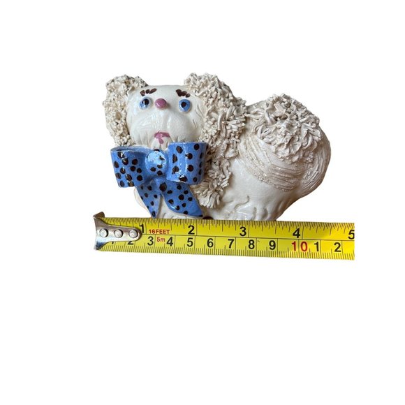 Vintage White Poodle Spaghetti Blue Bow polka dots figurine kitchy - Picture 6 of 7